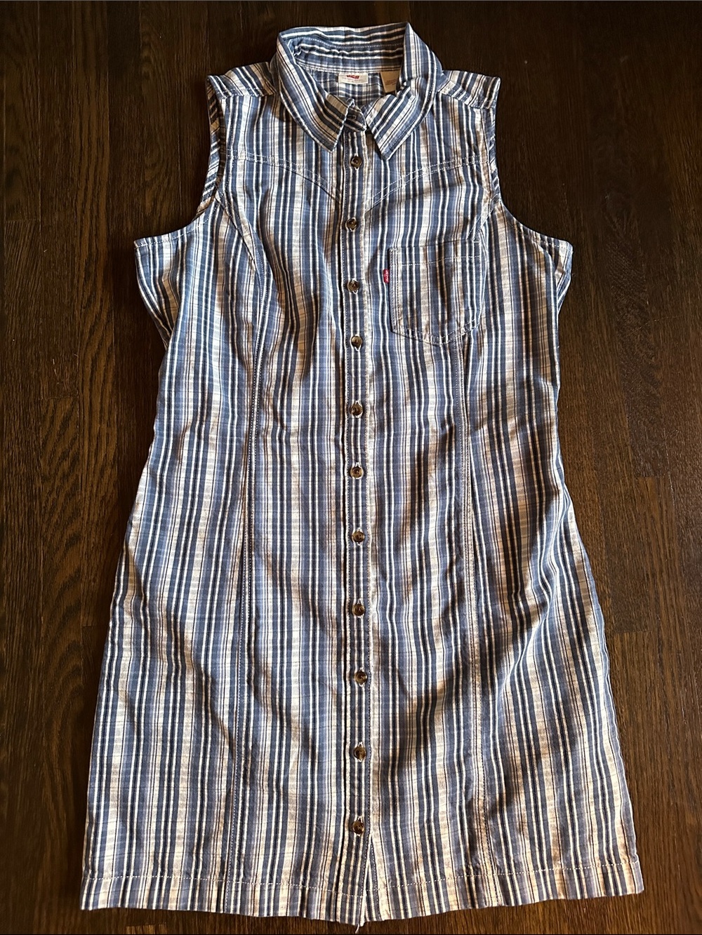 NWT’s Levi's Blue and White Plaid Sleeveless Button-Front Dress